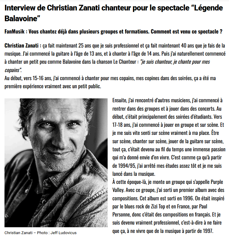 Interview de Christian Zanati chanteur pour le spectacle “Légende Balavoine”